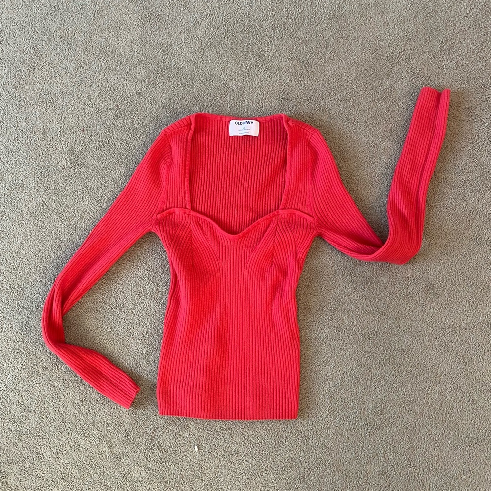 Old Navy Vibrant Red Ribbed Knit Top